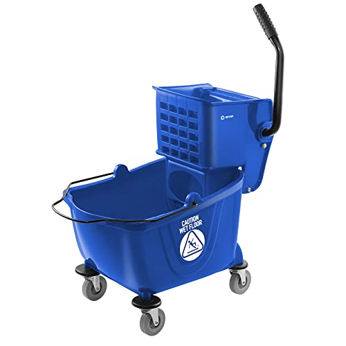Dryser Commercial Mop Bucket with Side Press Wringer, 26 Quart, Blue - color: Blue
