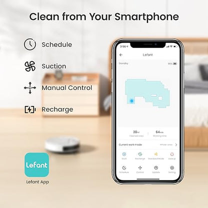 Lefant Robot Vacuum Cleaner, Strong Suction, 120 Mins Runtime, Slim, Low Noise, Automatic Self-Charging, Wi-Fi/App/Alexa Control, Ideal for Pet Hair Hard Floor and Daily Cleaning, M210 - style: M210