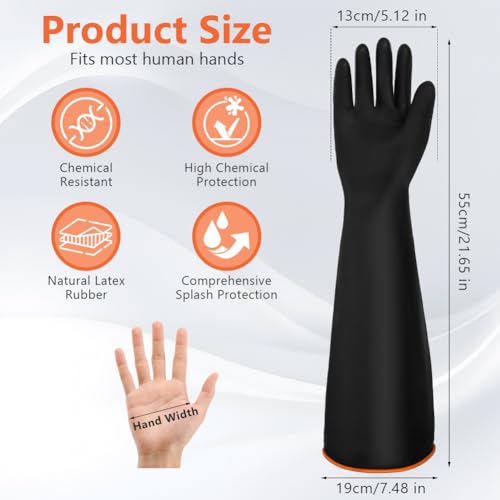 AUAUY 14"/18" Chemical Resistant Gloves, Reusable Heavy-Duty Rubber Gloves, Non-Slip Large Rubber Gloves, 1 Pair - size: 14"