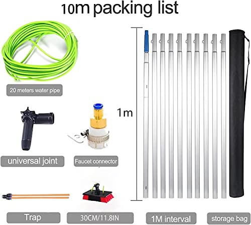 5m-12m Window Cleaning Pole, Window Cleaner Kit, Water/Hose Fed Pole, Window Cleaning Brush Equipment, Cleaning Photovoltaic and Solar Panels10m Rod 30cm Brush Head - color: 30cm Brush Head, size: 10m pole