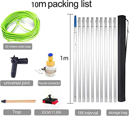 5m-12m Window Cleaning Pole, Window Cleaner Kit, Water/Hose Fed Pole, Window Cleaning Brush Equipment, Cleaning Photovoltaic and Solar Panels10m Rod 30cm Brush Head - color: 30cm Brush Head, size: 10m pole