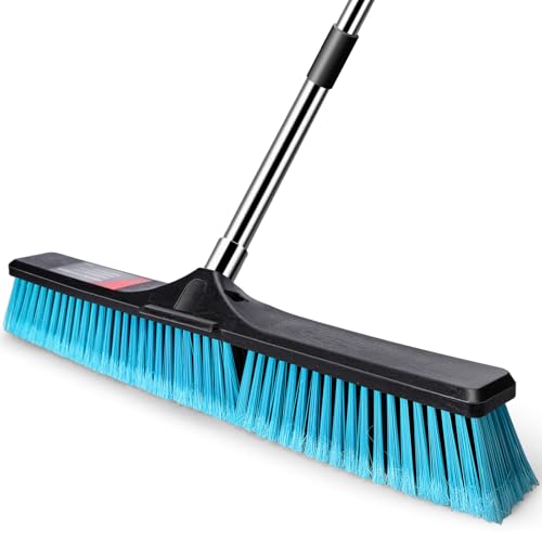 MASTERTOP 24" Heavy Duty Push Broom with Ultra-Sturdy Adjustable Handle, 6-Layer Stiff Bristles Garden Yard Broom, Outdoor Sweeping Brush for Garage, Patio, Driveway, Warehouse, Deck, Tile & Concrete - color: Push Broom Blue