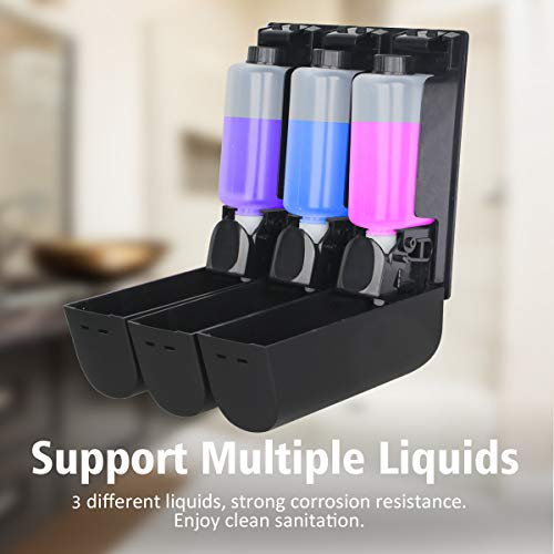 AUMIO Chamber Shower Soap Dispenser Trio Wall Mounted Shampoo and Conditioner Dispenser Set, No Drill for Bathroom Hotel, Black - color: Black 3 Chamber