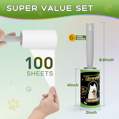 Lint Roller 600 Sheets Mega Value Set, Lint Rollers for Pet Hair Extra Sticky with 3 Upgraded Handles, Portable Lint Remover for Clothes, Furniture, Dog & Cat Hair (6 Pack)