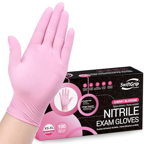 SwiftGrip Pink Nitrile Gloves, 3-mil, Industrial Gloves Disposable Latex Free, for Cleaning & Esthetician, Rubber Powder-Free, 100-ct Box (Large) - size: Large