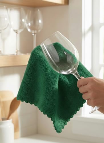 Extra Large Microfiber Scalloped Edge Kitchen & Home Cleaning Towels (16"x19", 4-Pack (Red, Green, & White) - Ultra Plush, Lint Free, Reusable, Non-Scratch, Highly Absorbent Dish Cloths - Everyday Use - color: Red & Green (4-pack)