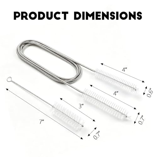 2PCS Flexible Long Drain Brush, 78 Inch Nylon Stainless Steel Tube Cleaning Brush, Slim Long Hose Pipe Cleaning Tool for Auto Sunroof Drain Hole, Car Fridge, Kitchen Sink (Double End-White) - color: Double End-white