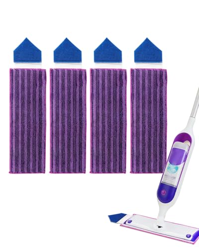 KEEPOW Reusable Power Mop Refills Pads Compatible with Swiffer PowerMop Pad with Scrubbing Pad Microfiber Power Mop Pads Refill for Spray Mop Washable Pads for Multi-Surface Floor Cleaning 4 Pack - color: Purple-4 Pack