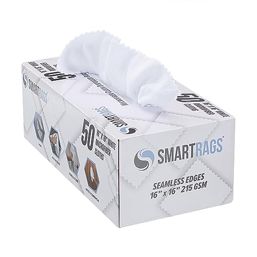 Arkwright Smart Rags Microfiber Cleaning Cloths, Pack of 50 in a Box, Lint Free 215 GSM Reusable Towels for Auto, Office and Household Cleaning, 16 x 16 in, White - color: White, size: 16 x 16 in