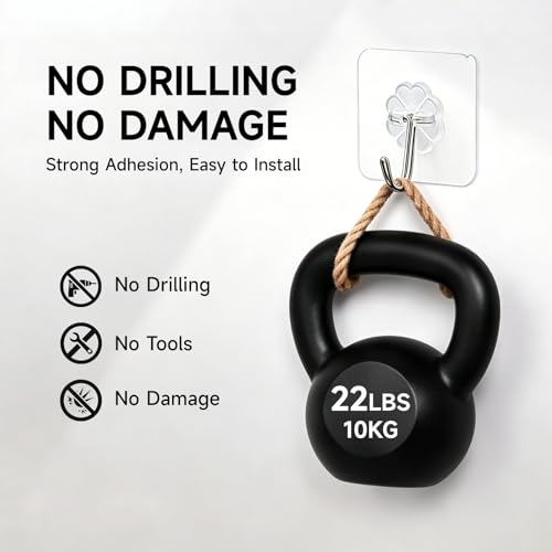 16 Pack Crystal Clear Adhesive Hooks for Hanging, Heavy Duty 22lb Sticky Hooks, Invisible Clear Wall Hooks No Drill No Damage, Waterproof Shower Hooks for Bathroom Kitchen Towel Keys