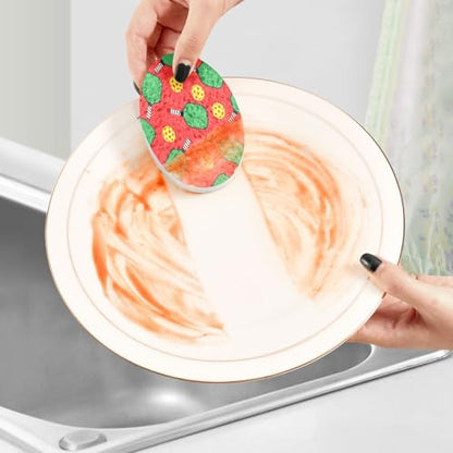 Pickleball Theme Cartoon Dish Scrub Sponges Kitchen Non Scratch Reusable Compressed Cellulose Sponge Hanging for Household Cleaning Washing Dishes Pots and Pans 3 Pack - color: Pattern3