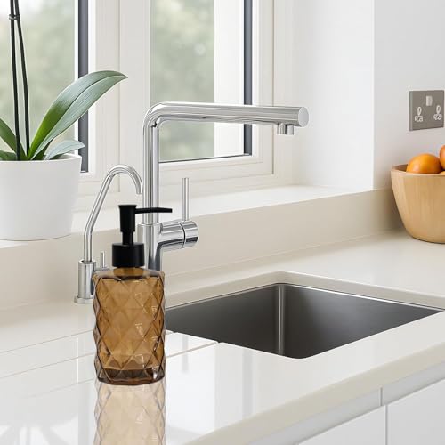 12Oz Small Glass Soap Dispenser with Black Plastic Pump, Brown Refillable Kitchen Countertop Liquid Hand Soap Dispensers with Diamond Design, Crystal Bathroom Lotion Bottle for Dish Soap, 2 Set - color: 2 Pack Diamond Brown