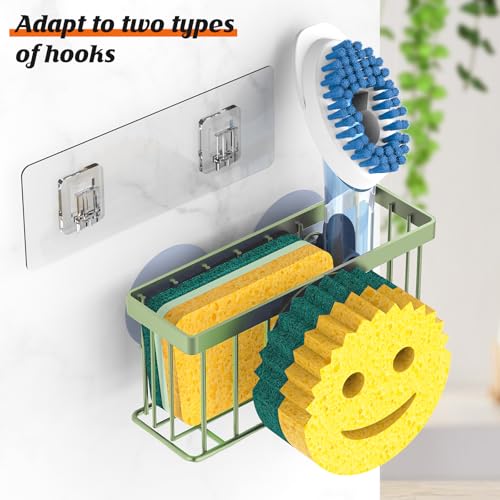 MURLONG Sponge Holder Smiley Face,Sink Caddy,Sink Organizer with 2 Suction Cups/1 Adhesive Strips,Designed for Sponge,Soap,Dish Brush,Scrubber - Green - color: Sage Green