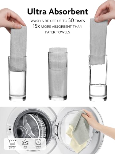 Fantasticlean Kitchen Towels - 40 Sheets - Reusable Washable Dishcloth Rolls, Super Absorbent, Premium Microfiber Cleaning Cloths, 10'' by 10'' (Beige, Grayish) - color: Beige and Grayish