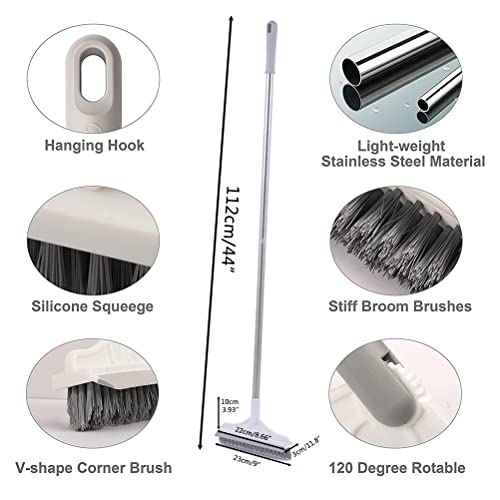 2 in 1 Floor Scrub Brush with Long Handle, Scrape and Brush Stiff Shower Cleaning Sweeping Deck Brush Push Broom Brush for Kitchen, Bathroom, Patio, Wall and Deck - color: Yellow-green