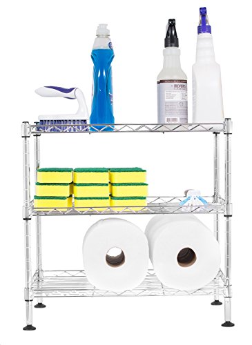 Internet's Best 3-Tier Compact Wire Utility Shelving Unit - Adjustable Storage Rack for Kitchen, Bathroom, Pantry, Laundry, Cabinets - Durable Chrome Steel - Shelving for Under Sink Organization