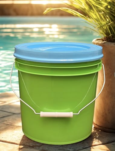 House Naturals 2 Gallon Food Grade - BPA Free Made in USA Buckets Lime Color pails with Screw On Gasket Lids (1, Lime - Aqua lids) - color: Lime - Aqua Lids