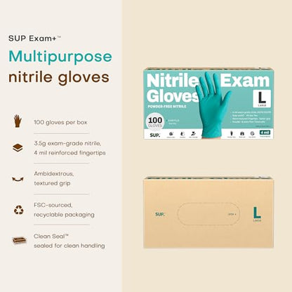SUP Powder-Free Nitrile Exam Gloves, 100 Count Food Safe Latex-Free Disposable Gloves for Medical Lab Cooking Cleaning, Teal - color: Large (Reef Teal)