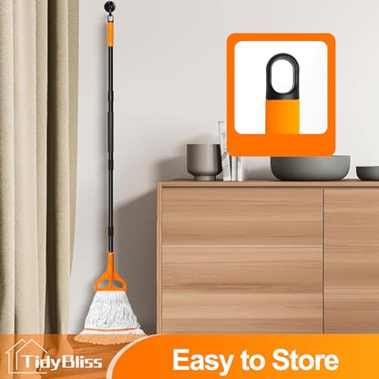 TidyBliss Commercial Mop Heavy Duty, 55 inches Long Handle Large Looped-End Industrial String Floor Cleaner, Professional Dry Wet Cotton Cleaning Tool for Concrete Tile Hardwood Office Garage (Orange)