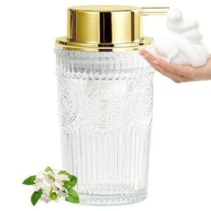 Glass Foaming Soap Dispenser - Foaming Hand Soap Dispenser for Bathroom & Kitchen, 10 OZ Transparent Foam Hand Wash Dispenser, Refillable Dish Dispenser Golden Pump - color: Golden Foam Pump, size: 10 OZ