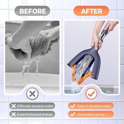 Squeezable Sponge Mop with Stainless Steel Handle, Navy Blue, Orange, 20.3 Inch Length, Self-Squeezing Design for Floor, Wall, Window Cleaning