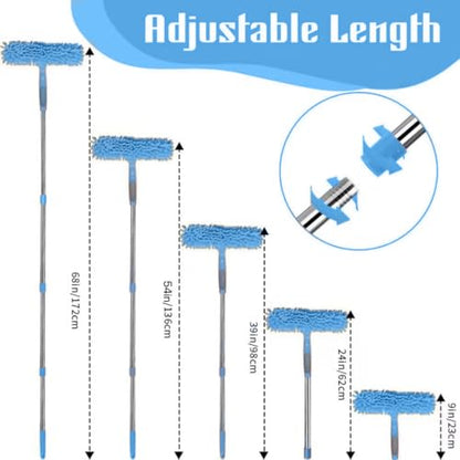 68'' Window Squeegee Cleaner Kit - 2-in-1 Rotatable Window Cleaning Tool with Extension Pole, Professional Streak-Free Squeegee with Bendable Head for Indoor/Outdoor Windows Car Glass (Blue, 38.45FT) - color: Blue
