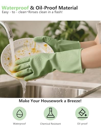 Rubber Cleaning Gloves for Dishwashing, 4 Pairs Reusable Kitchen Gloves for Washing Dishes with Non-Slip Grip