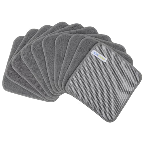SINLAND Microfiber Dish Cloth for Washing Dishes Dish Washing Rags Best Kitchen Washcloth Cleaning Cloths Wash Cloths with Poly Scour Side 7.87Inchx7.87Inch 10 Pack Grey - color: Grey, size: 7.87inchx7.87inch 10pack