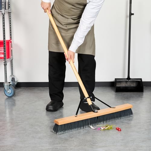 Restaurantware-BROOM HEAD ONLY: Clean Tek Professional 30-Inch Broom Head, 1 Heavy-Duty Push Cleaning Tool - Handle And Brace Sold Separately, Medium Plastic Bristles, Wooden, Commercial Use - size: 30", style: Wood, with Medium Flagged Bristles