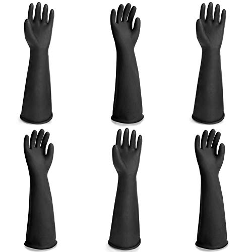 Long Rubber Work Gloves, 3 Pairs Chemical Resistant Gloves Waterproof, 22 Inch Heavy Duty Thick Black Latex Gloves for Cleaning Dishwashing Industry Gardening, Extra X Large - color: Reversible, Black+black, size: XXL-3Pairs