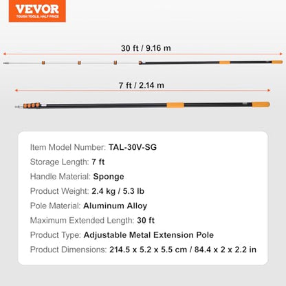 VEVOR Telescopic Extension Pole, 7-30 FT Multi-Purpose Extension Pole, Sturdy Aluminum Alloy Paint Extendable Pole with Flip-Lock Design, Telescopic Pole for Painting, Dusting and Cleaning - style: 7-30 FT