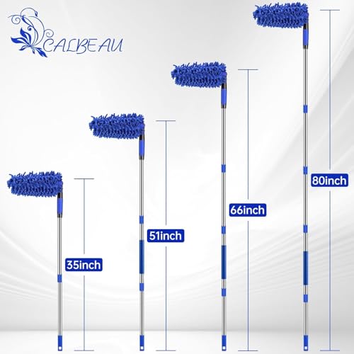 CALBEAU Ceiling Fan Cleaner Duster with 80" Extension Pole, Flexible and Washable Chenille Fan Duster for High Ceiling Fan Blades Light Fixtures Furnitures