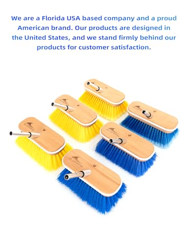 BLUEWING 8in Deck Brush Head with Soft/Medium/Hard Bristle Marine Scrubbing Washing Outdoor Boat Cleaning Tools - color: Yellow, style: Soft