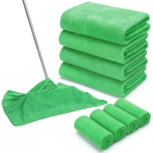 SmoothNovelty 10 Pcs Extra Large Microfiber Cloth 30" x 20" Large Floor Microfiber Towel Reusable Washable Free Lint Free Cloth Rag for Squeegee Mop Floor Window Housekeeping (Green) - color: Green