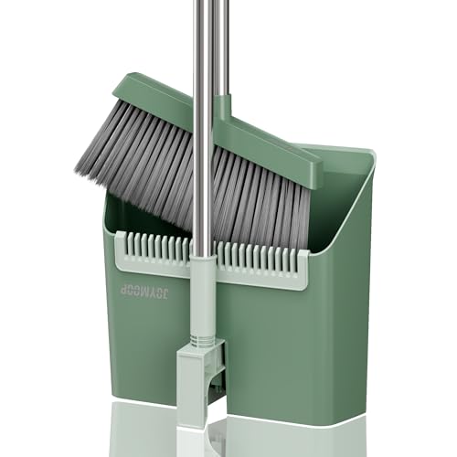 JOYMOOP Dark Teal Green Broom and Dustpan Set, Upright Angle with Built-in Comb Teeth, Ideal for Home, Office, Hardwood, Pet Hair - color: Dark Teal Green