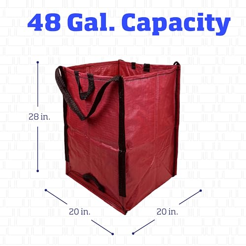 DURASACK Heavy Duty Home and Yard Bags 48-Gallon Reusable Self-Standing Lawn and Leaf Bags Garbage Can with Reinforced Handles, Red - color: Red