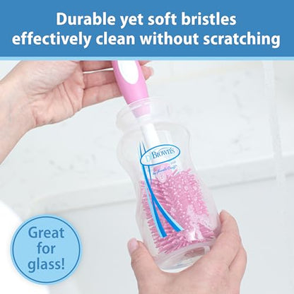 Dr. Brown's Soft Touch No Scratch Baby Bottle Cleaning Brush, Nipple Cleaner & Suction Cup Base for Easy Storage, BPA Free, Pink (Pack of 4)
