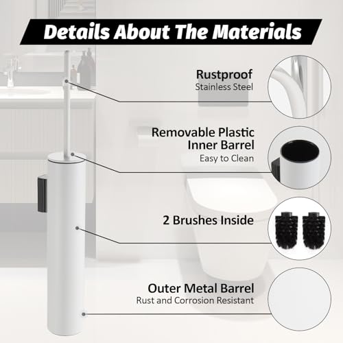 BGL Toilet Brush and Holder Set White Wall Mounted for Bathroom Round Design - color: White-wall Mount