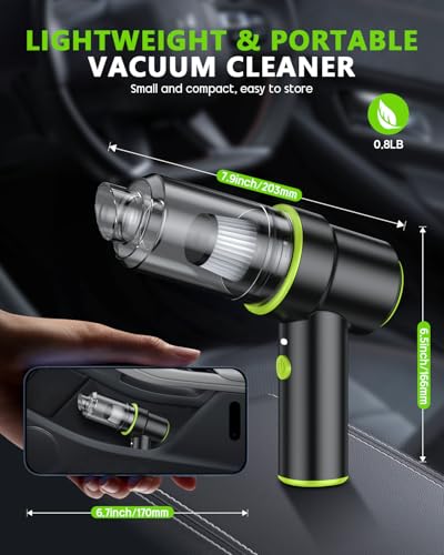 CODN Handheld Car Vacuum Portable Cordless 12000PA, 2 in 1 Handheld Vacuum Cleaner and Air Duster with Multi-Nozzles and LED Light, Mini Hand Held Vacuum Rechargeable for Home, Car, Office, Pet Hair