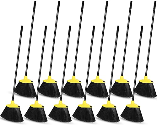 12 Pcs Heavy Duty 53 Inch Commercial Angle Brooms for Sweeping Indoor Outdoor - Black Broom with Long Handle for Garage, Courtyard, Patio, Lobby, Mall, Market, Shop, Sidewalk, Floor (Yellow) - color: Yellow