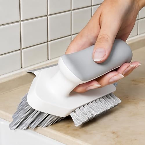 4-in-1 Grout and Corner Scrubber Brush with Scraper Tool, for Cleaning Tile, Grout, Kitchen, Bathroom, Sink, Floor, Shower, Bathtub - color: White