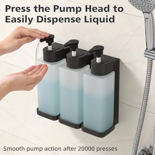 Shampoo and Conditioner Dispenser, Shower Soap Dispenser Wall Mounted 10fl oz/300ml *3 Chamber Shampoo Bottles Refillable with Black Pump for Bathroom Hotel, Grey - color: Grey 3 Chamber