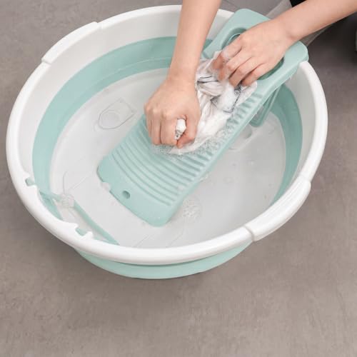 Large Washboard Basin for Hand Washing Clothes,Collapsible Basin for Hand Washing Clothes,Portable Laundry Basin,Wash tub Laundry with Scrubber (Light Green) - color: Light Green