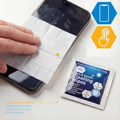 MED PRIDE Anti-Fog Lens and Screen Cleaning Wipes for Eyeglasses, Touch Screens, Premoistened, Anti-Static, Quick-Dry (200 200 Count (Pack of 1))