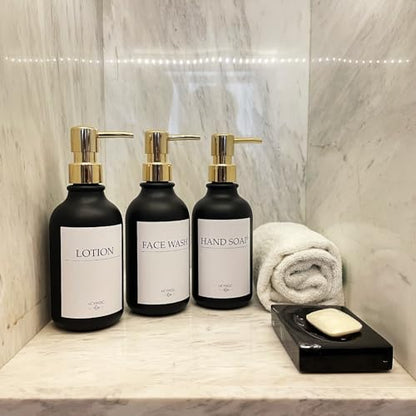 Shampoo Dispenser for Shower Wall, Shampoo and Conditioner Dispenser with 16 Waterproof Labels, No Drill Shower Soap Dispenser Bathroom, Shower Soap Dispenser Wall Mounted,17oz, 3 Pack, Gold Black - color: 1-black Bottle + Gold Pump