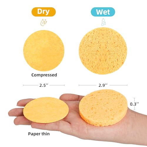 120-Count Compressed Facial Sponges|Kickleen 100% Natural Cellulose Cosmetic Spa Sponges for Daily Facial Cleansing|Makeup And Mask Removal|Exfoliating|Skin Massage|Pore Exfoliation (120Count(Yellow)) - color: 120 Count(yellow)