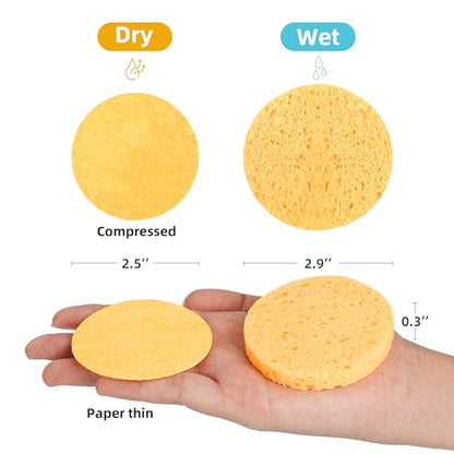 120-Count Compressed Facial Sponges|Kickleen 100% Natural Cellulose Cosmetic Spa Sponges for Daily Facial Cleansing|Makeup And Mask Removal|Exfoliating|Skin Massage|Pore Exfoliation (120Count(Yellow)) - color: 120 Count(yellow)