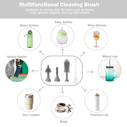 Electric Baby Bottle Brush Set with Rechargeable Electric Bottle Brush Cleaner and Replaceable Silicone Bottle Brushes and Straw Brush Cleaner, Waterproof Multi-Purpose Cleaning Brush（Grey） - color: Gray
