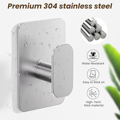 Large Heavy Duty Wall Hooks - 26lb Max, Stainless Steel Adhesive Towel Hooks for Hanging Towel, Coat, Robe, Hat, Sticky Towel Holder for Wall Mount in Bathroom, Shower, Kitchen(Silver, 4 Pack) - color: Silver