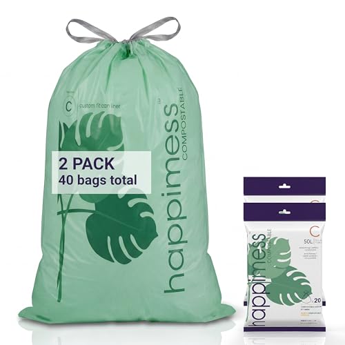 happimess 13.2 Gallon (50L) Drawstring Trash Bags, Unscented, Green, Liners for Kitchen and Household, Custom Fit 40 Count (2 Packs of 20 Liners) HPM3000C-G-2SET - color: Green, size: 40 Count (Pack of 1)